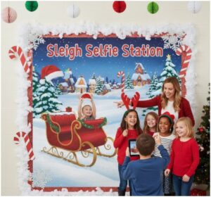 A “Sleigh Selfie Station”- christmas door decoration ideas for school
