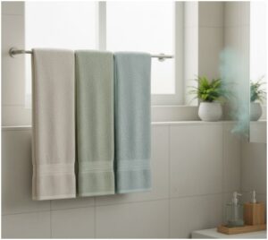 Try a Space-Saving Double Bar- how to hang towels in bathroom